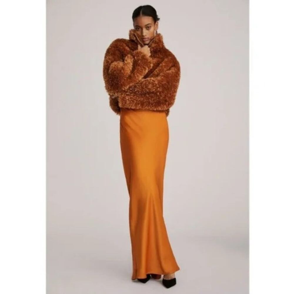 Anthropologie Maeve Teddy Faux Fur Cropped Zip Up‎ Jacket Honey Brown, 2X
